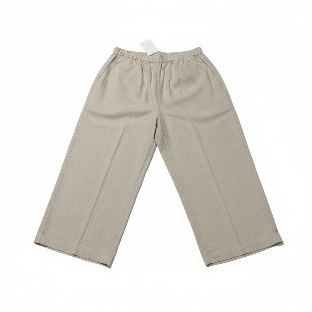 Bice Linen Blend Pants Beige Pleated Cropped 18W Trousers Coastal Lagenlook